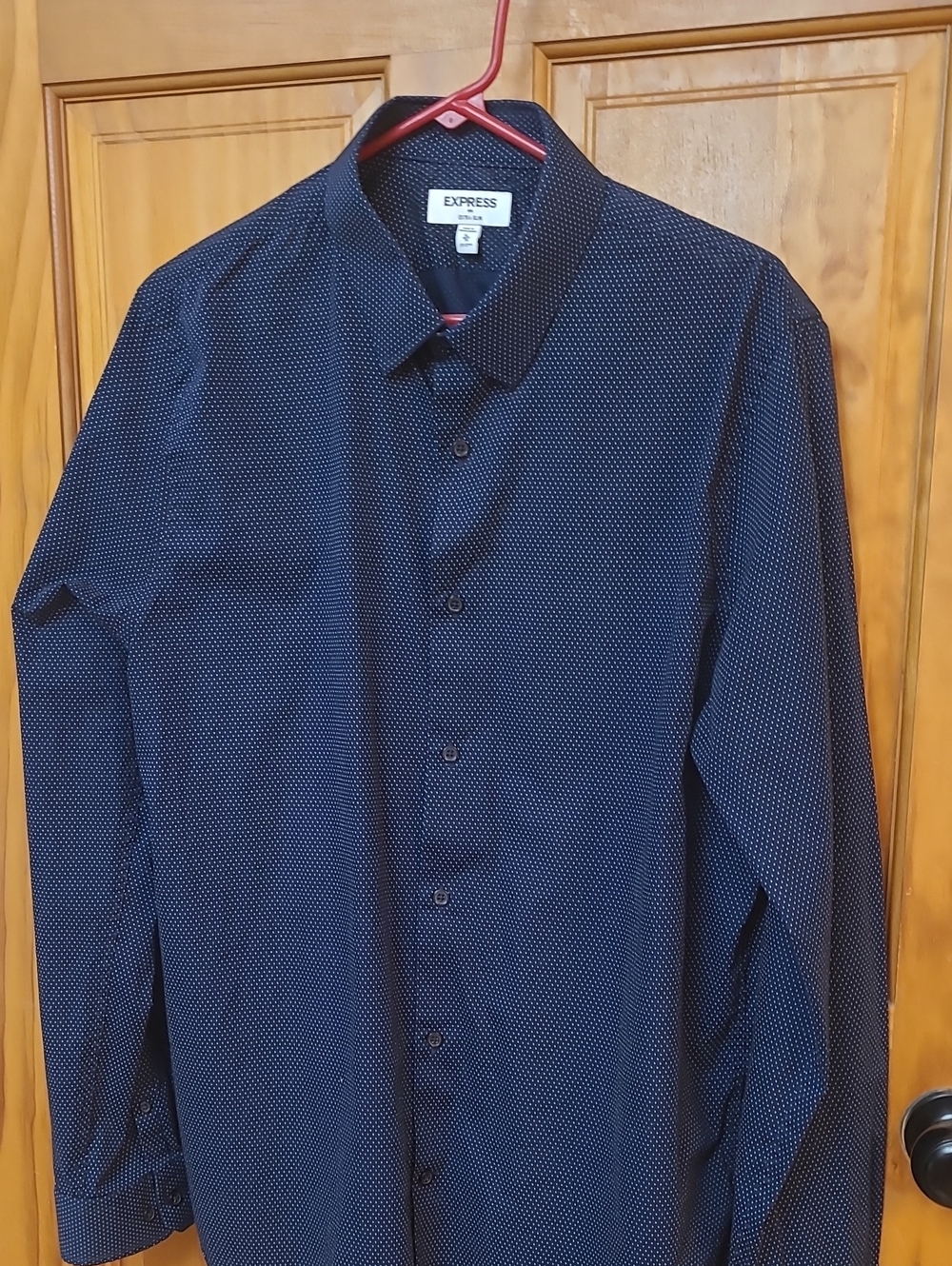 Express Men's Navy Shirt with White Microdot Pattern
